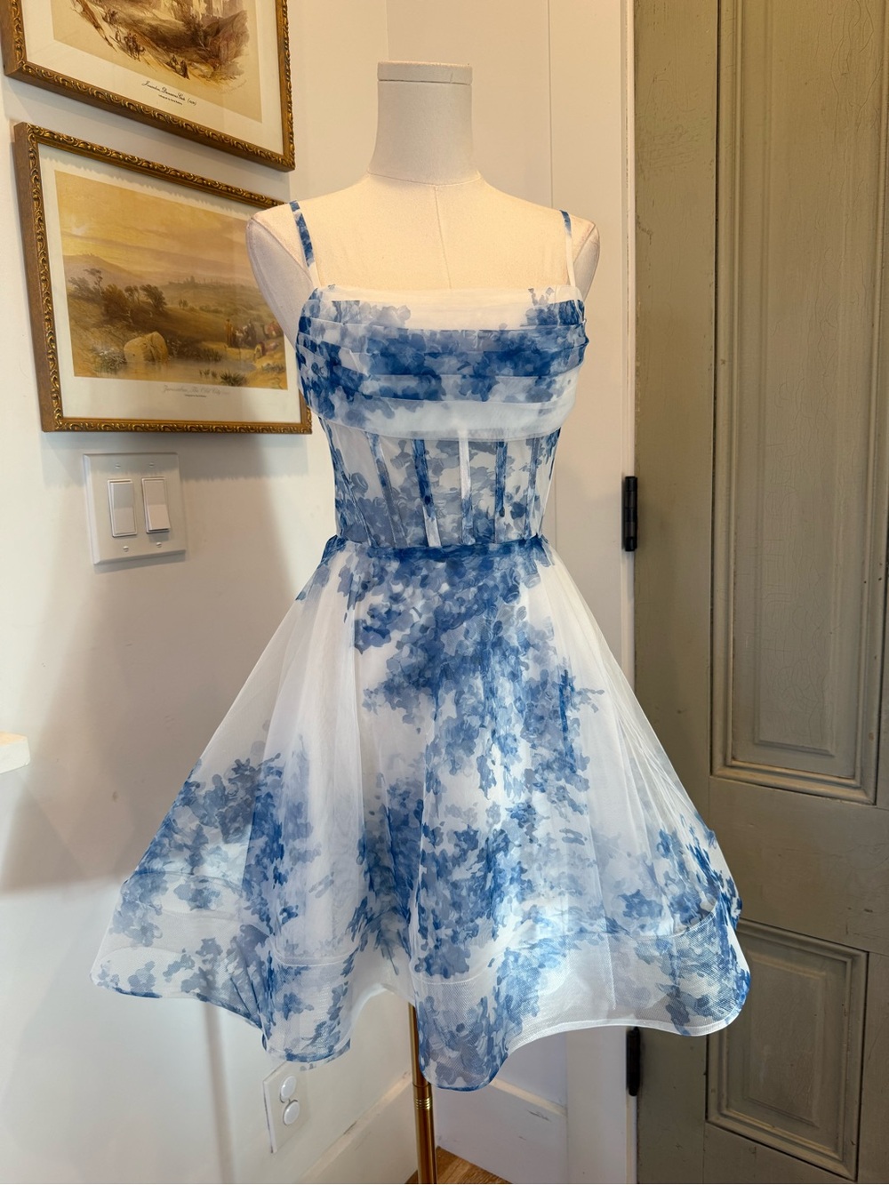 Blue Hydrangea Fit-and-Flare Dress